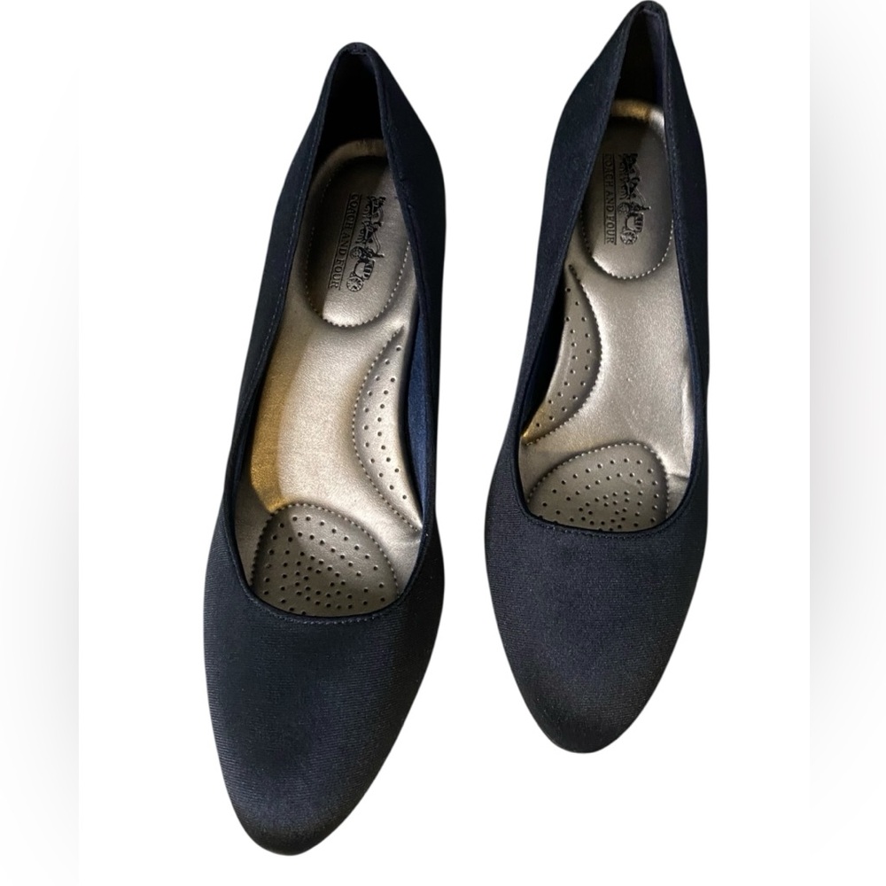 Coach and Four Sleek Navy Fabric Heels